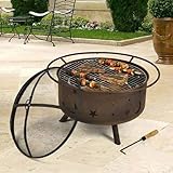 Sunnydaze Cosmic Fire Pit with Cooking Grill, 30 Inch Diameter