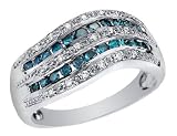 Blue and White Diamond Ring 1/2 Carat (ctw) in 14K White Gold