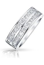 Bling Jewelry Double Row Channel Set Princess Cut CZ Wedding Band Ring 925 Sterling Silver