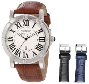 Invicta Men's 13970 Specialty Watch Set Silver Dial Brown Leather Watch with 2 Additional Straps from Invicta