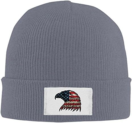 Winter Eagle Head Usa Flag Skull Cap Lady Asphalt Elastic Rib Knit