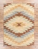 Navajo Medallion Blue 5x7 (5' x 7') Southwestern Transitional Casual Classic Thin Value Area Rug Perfect for Living Room Dining Room Family Room
