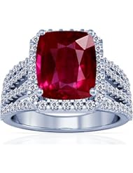 18K White Gold Cushion Cut Ruby Ring With Sidestones