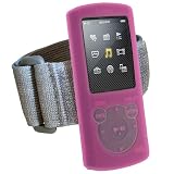 Cases & Skins mp3 player: iGadgitz Pink Silicone Skin Case Cover & Sports Gym Jogging Armband for Sony Walkman NWZ-E463 NWZ-E464 E Series Video 4gb 8gb MP3 Player + Screen Protector