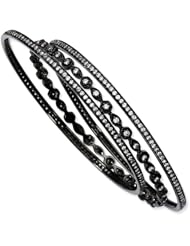 Black-plated Sterling Silver CZ Three Bangle Set