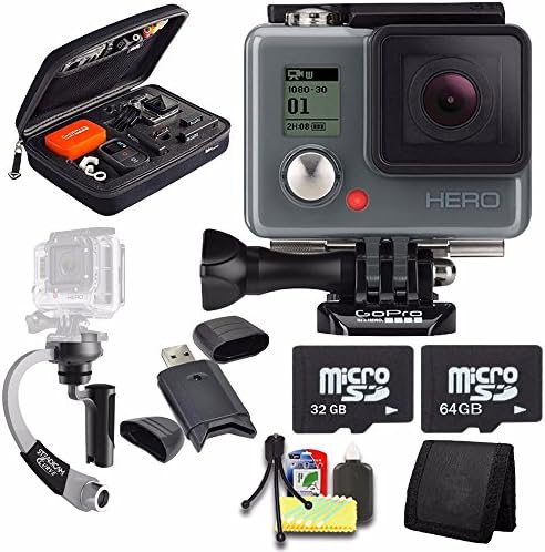 GoPro HERO Action Camera + Steadicam Curve for GoPro HERO Action Cameras (Silver) + 32GB Memory Card + 64GB Memory Card + Case for GoPro HERO4 and GoPro Accessories + 6pc Starter Kit Bundle