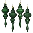 8 Emerald Green Shatterproof 4-Finish Regal Finial Christmas Ornaments 7