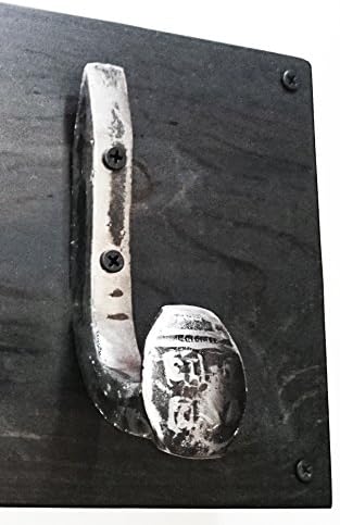 Heavy Duty Coat Hat Robe Tool Towel Hook Rail Rack Wall Mount Storage Display Rustic Holder Architectural Reclaimed Organizer Kitchen Bathroom Foyer Bedroom Closet Garden Garage Accessory Wooden Antique Vintage Metal (Black Ebony and Brushed Steel, 4" Rack Rail with 1 Railroad Spike Hook)