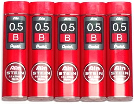Pentel Ain Pencil Leads 0.5mm B, 40 Leads X 5 Pack/total 200 Leads (Japan Import) [Komainu-Dou Original Package]