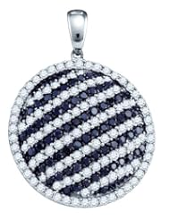 10K White Gold 2.23CT Black Diamond Stripe Circle Pendant