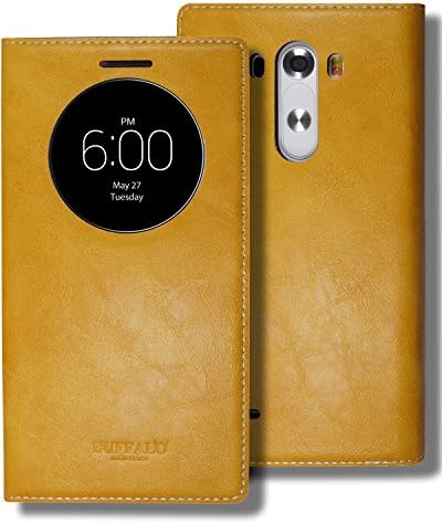 LG G3 Quick Circle Window Folio Case, LG G 3 Soft Leather View Flip Cover, 9 Colors - Retail Packaging (Mustard Yellow)