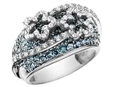 Blue and White Diamond 1.75 Carat (ctw) Flower Cluster Ring in 14K White Gold