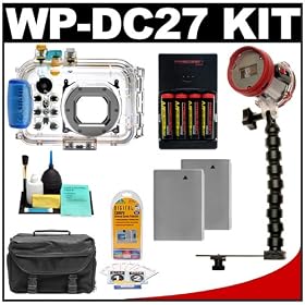 Canon WP-DC27 Waterproof Case + Intova ISS 2000 Underwater Slave Flash w/ Arm & Mounting Bracket + (2) NB-5L Battery Packs + Accessory Kit for PowerShot SD990 IS