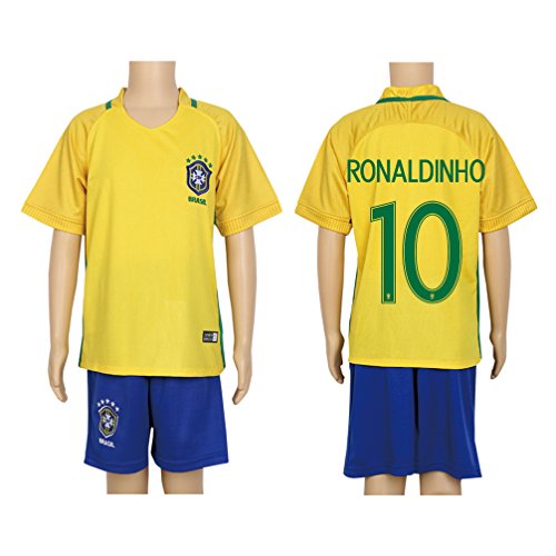 2016 Copa #10 Ronaldinho Yellow Home Kids Soccer Jersey &amp; Short Kit Set