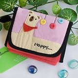 [Happy White Puppy] Embroidered Applique Fabric Art Trifold Wallet Purse / Card Holder (4.7*3.5)