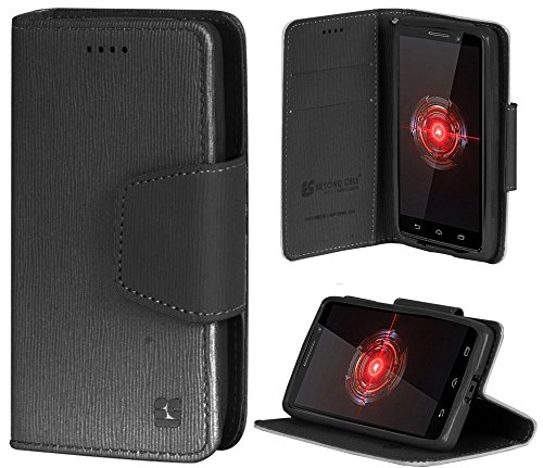 Beyond Cell Infolio® Leather Flip Wallet Case for Moto Droid Mini XT1030 - Black/Black - Retail Packaging + FREE Beyond Cell screen protector