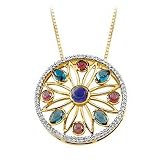 14K Yellow Gold Amethyst, Mozambique Garnet, London Blue Topaz and Diamond Pendant