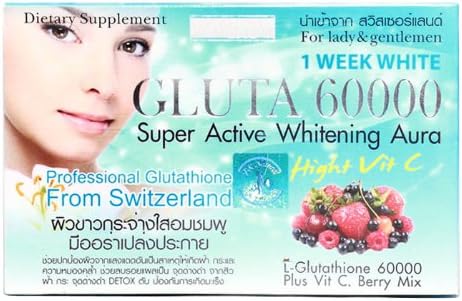 6 Pack 60 Caps Glutathione 60000 Mg Super Whitening Aura Skin Mix Berry Vit C