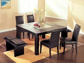 Wenge Wood Dining Table with 4 Chairs and 2 Benches Set 