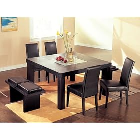 Dazzling Contemporary Design Wenge Wood Dining Table with 4 Chairs and 2 Benches Set by ModernLineFurniture