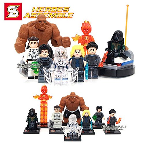 8pcs Fantastic Four 4 with SPACESHIP The THING Invisible Girl Rock Human Torch Super Heroes Building Blocks Minifigures Kid Toys
