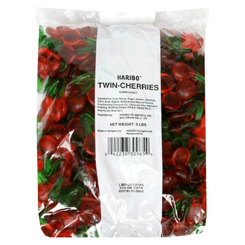 Haribo Gummi Candy, Twin Cherries, 5-Pound Bag
