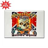 IMAGE OF Rectangle Magnet (10 Pack) Southern Motorcycle Rider Hell On Wheels Rebel Flag