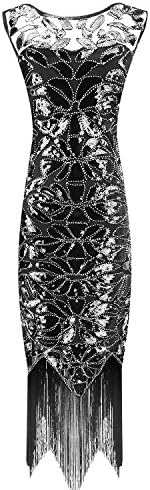 VVTAN Women 's 1920s Black Sequin Gatsby Flapper Dress Evening Prom Dress (XS, BlackVT01-1)