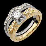Shteii   Beautiful 14k Yellow & White Gold Wedding Band and Engagement Ring   Custom Made.