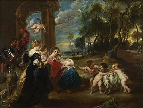 Vintastore Wood Framed Modern Wall Art Decor The Studio Of Peter Paul Rubens The Holy Family With Saints In A Landscape Print On Definition Canvas