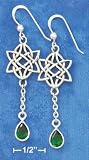 Sterling Silver Celtic Knot Earrings with Green Glass Teardrop On French Wire S