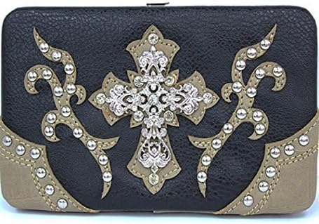 Black and Tan Western Rhinestone Cross Wallet