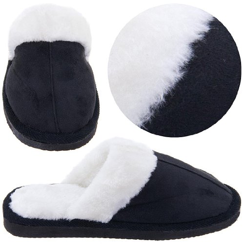 Black Scuffs with Faux Fur for Women