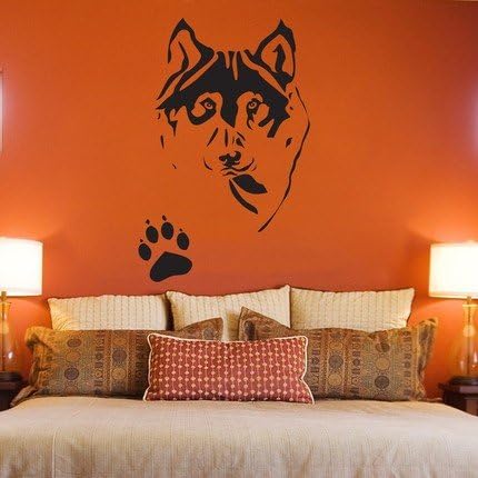 Wolf Husky with Pawprint - Wall Decal Sticker Graphic