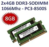 Produkt-Bild: 8GB Dual Channel Kit: 2 x 4 GB = 8GB 204 pin DDR3-1066 SO-DIMM (1066Mhz, PC3-8500S, CL7) - 100% kompatibel zu IBM FRU # 51J0493, 51J0494 - passend f&uuml;r IBM Lenovo Ideapad U350 + U450p + U550 + ThinkPad Edge 13 + R400 + R500 + SL410 + SL510 + T400 + T400s + T410 + T410s + T500 + T510 + W500 + W510 + W700 + W700ds + X200 + X200s + X301