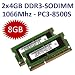 8GB Dual Channel Kit: 2 x 4 GB = 8GB 204 pin DDR3-1066 SO-DIMM (1066Mhz, PC3-8500S, CL7) - 100% kompatibel zu IBM FRU # 51J0493, 51J0494 - passend f�r IBM Lenovo Ideapad U350 + U450p + U550 + ThinkPad Edge 13 + R400 + R500 + SL410 + SL510 + T400 + T400s + T410 + T410s + T500 + T510 + W500 + W510 + W700 + W700ds + X200 + X200s + X301