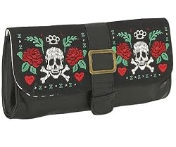 Skull Heart Rose Knuckles Embroidered Clutch Bag