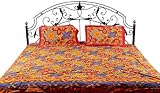 Multi-Color Block Printed Kantha Stitch Bedspread from Sanganer with Hangin ....