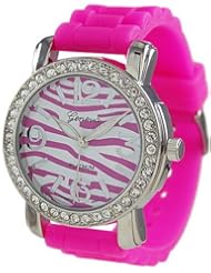 Geneva Platinum Womens 7817.PNK Pink Silicone Quartz Watch with Silver Dial
