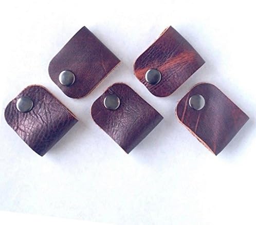 USA MADE Mottled Brown Square Cord Keepers • Set of Five Leather Cord Clams by Hatton Henry