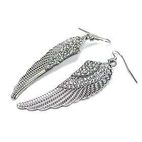 Crystal Angel Wing Silver Tone Dangle Earrings Fashion Jewelry