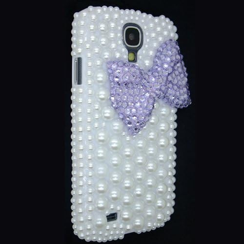 Elifestyle New 3D Bling Bowknot Bow Decorate full Pearls Rhinestone Case Cover Hard White for Samsung Galaxy S4 S IV i9500 (Colour: Black, Red,Hot Pink ,Pink, Purple, Blue) (Blue)