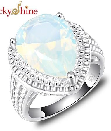Lucky Shine Women's Men's Unisex 925 Silver Fashion Fire Drop Color Moonstone Crystal Gemstone Party Jewelry Rings