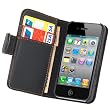 TRIXES Custodia portafoglio in pelle nera per Apple iPhone 4 /4S