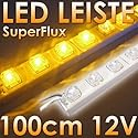 SuperFlux LED Leiste 100cm 12V DC GELB - IP65! - 60 MEGA helle LEDs - vergossen im weißen Kunststoffprofil - IDEAL für indirekte Beleuchtung - SUPER HELL