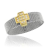 Mens Gold Plated Stainless Steel Diamond Band Ring (H, SI, 0.06 carat)-Band Width:5mm-Size 8
