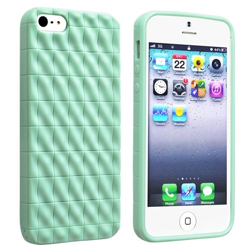 eForCity TPU Rubber Skin Case compatible with Apple® iPhone® 5, Mint Green 3D Wave