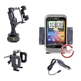 DURAGADGET Rotating Vehicle Frame For HTC Wildfire S Phone + Car Charger