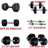 Yes4All 40 lbs, 50 lbs, 52.5 lbs, 60 lbs, 105 lbs Adjustable Cast Iron Dumbbells, 45, 50 lbs Hex Dumbbells (the XX.01s), 20, 25, 30 Rubber Coated Hex Dumbbells (the XX.02s), and Dumbbell Handles - Special Promotion - LOWEST PRICE ON THE MARKET!