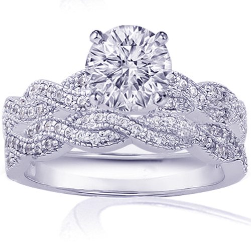 0.85 Ct Round Diamond Wedding Rings Pave Set Vintage SI3 CUT: VERY GOOD Deals